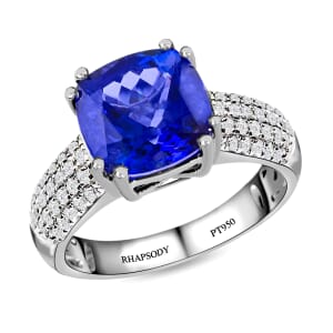 Certified Rhapsody 950 Platinum AAAA Tanzanite and E-F VS Diamond Ring (Size 7.0) 8.80 Grams 5.30 ctw