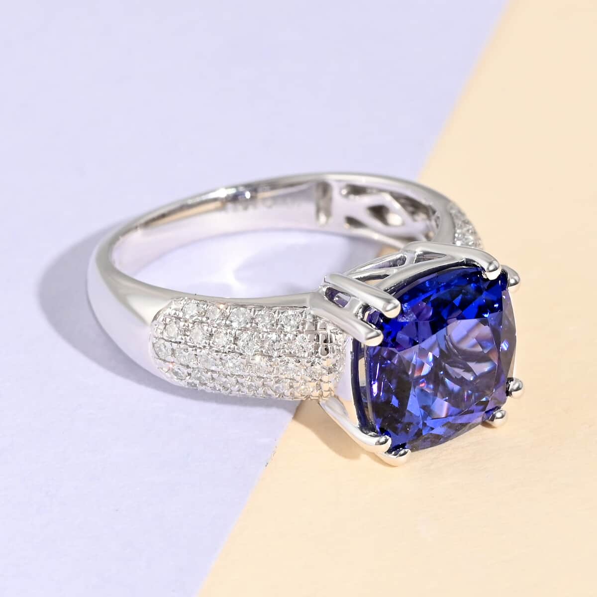 Certified & Appraised RHAPSODY 950 Platinum AAAA Tanzanite and E-F VS Diamond Ring 8.80 Grams 5.30 ctw image number 1