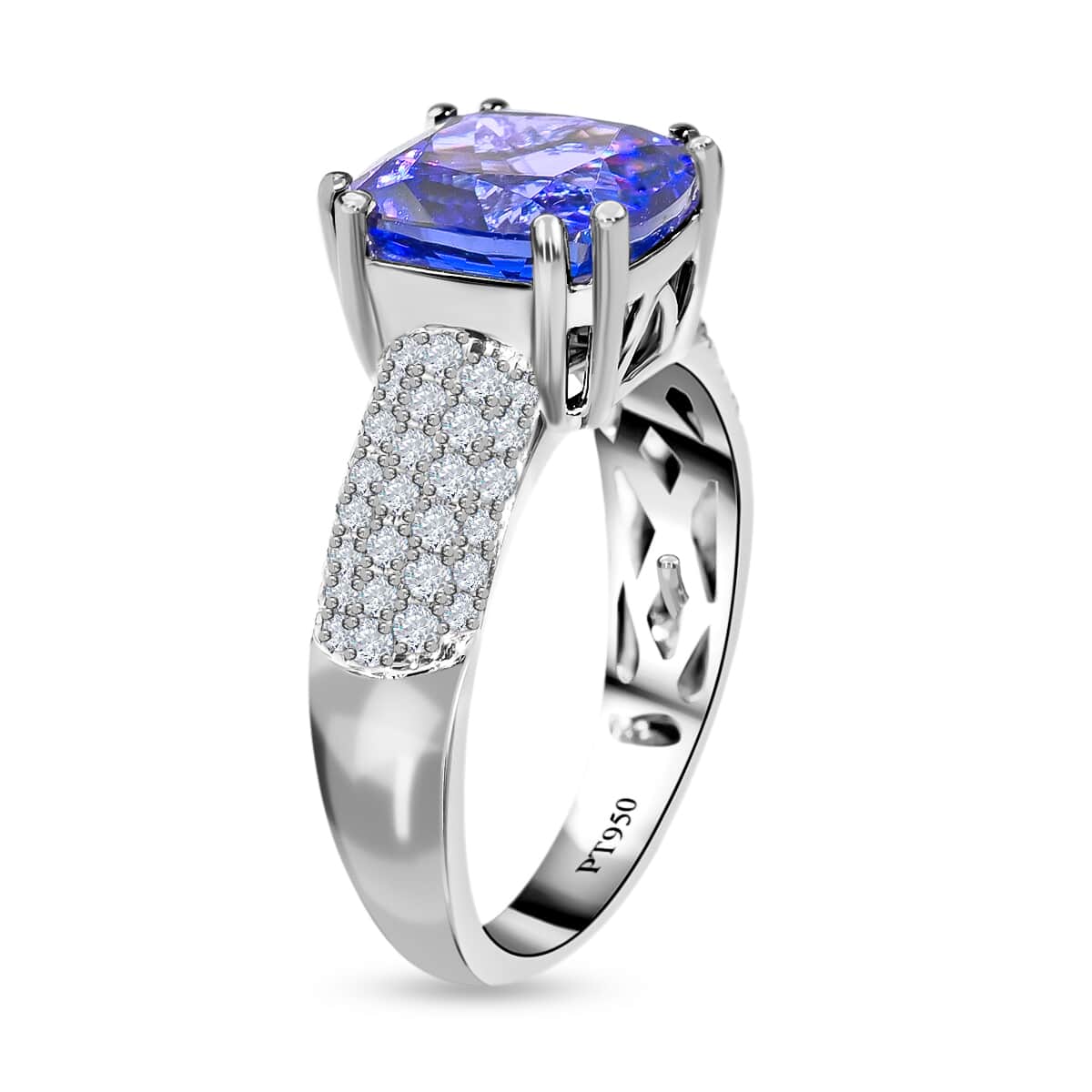 Certified & Appraised RHAPSODY 950 Platinum AAAA Tanzanite and E-F VS Diamond Ring 8.80 Grams 5.30 ctw image number 3