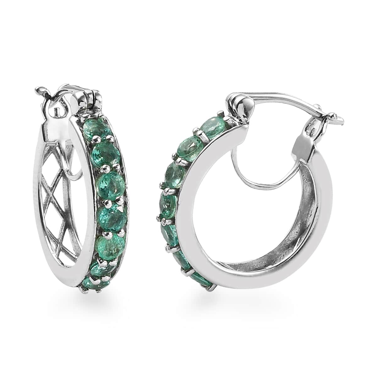 Boyaca Colombian Emerald Hoop Earrings in Platinum Over Sterling Silver 1.65 ctw image number 0