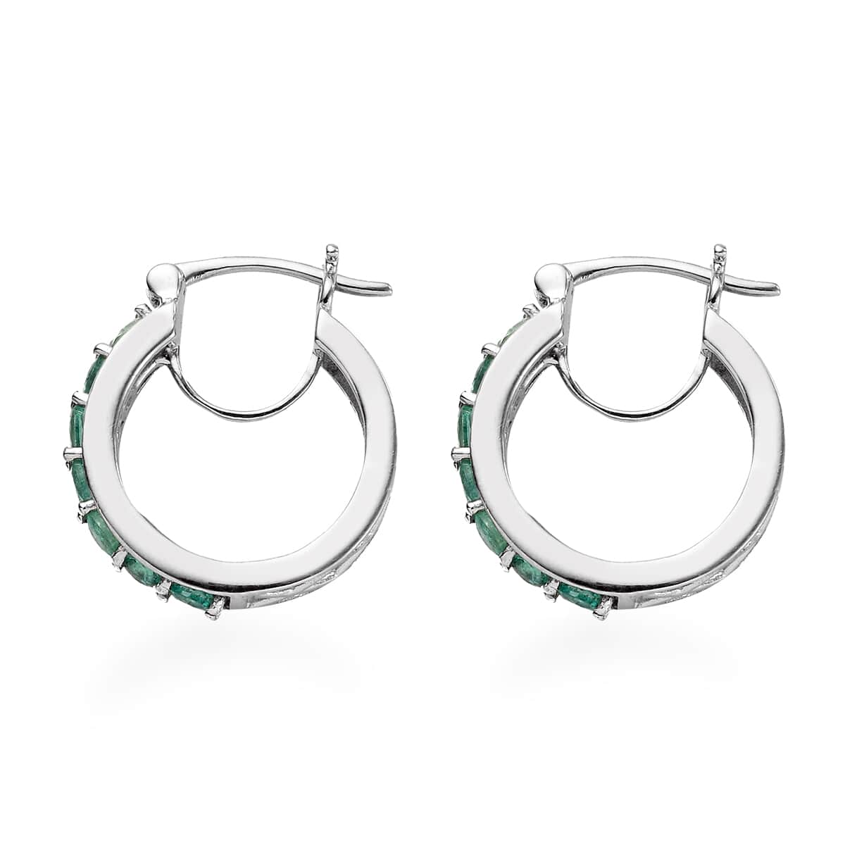 Boyaca Colombian Emerald Hoop Earrings in Platinum Over Sterling Silver 1.65 ctw image number 3