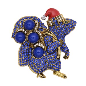 Simulated Blue Color Resin, Multi Color Austrian Crystal, Red Enameled Santa Cap Brooch in Goldtone