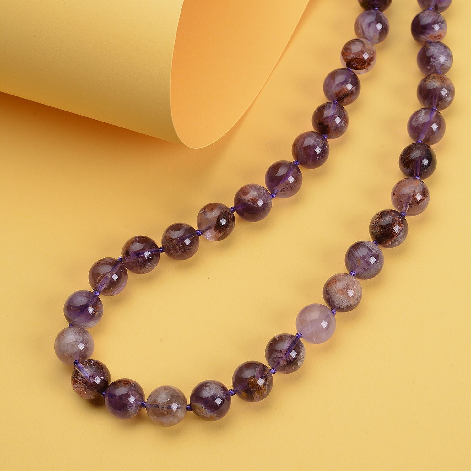 Cacoxenite Beaded Necklace 20 Inches with Magnetic Clasp in Rhodium Over Sterling Silver 425.00 ctw