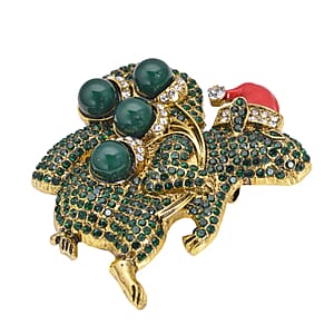 Simulated Green Color Resin, White & Green Austrian Crystal, Red Enameled Santa Cap Brooch in Goldtone