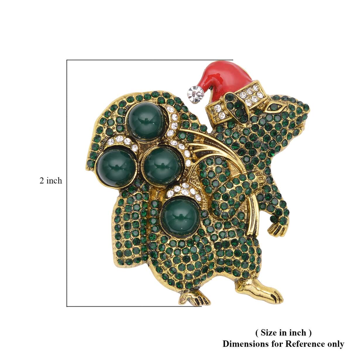 Simulated Green Color Resin, White & Green Austrian Crystal, Red Enameled Santa Cap Brooch in Goldtone 32.00 ctw image number 4