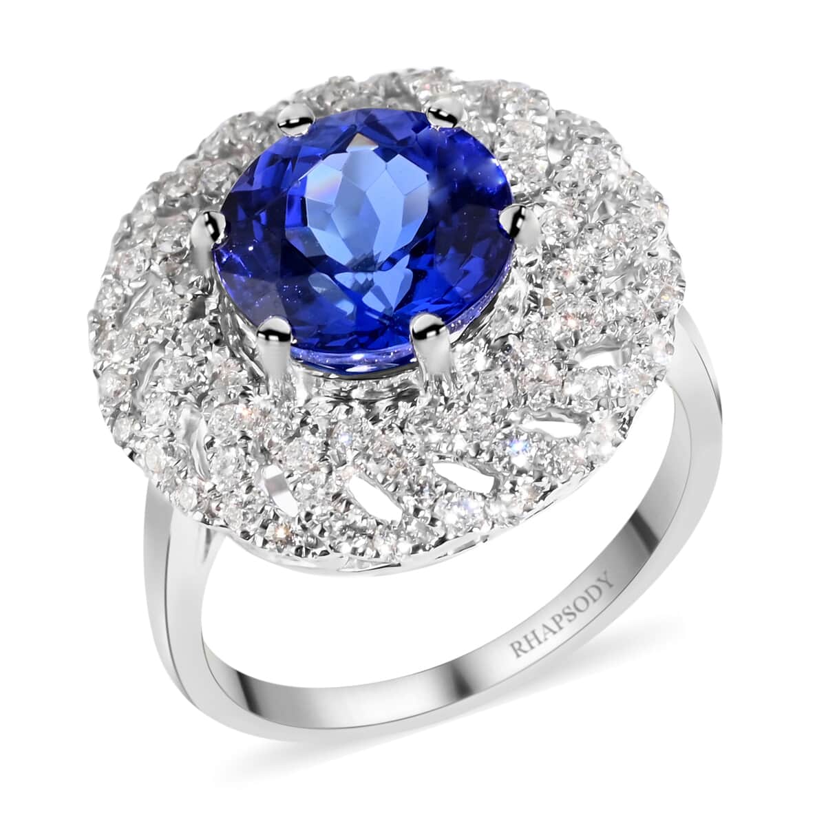 Certified RHAPSODY 950 Platinum AAAA Tanzanite and E-F VS Diamond Ring (Size 10.0) 8.70 Grams 4.85 ctw image number 0