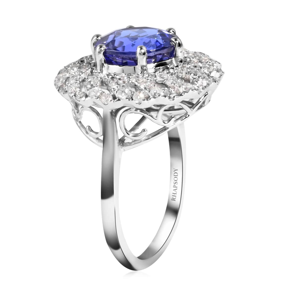 Certified RHAPSODY 950 Platinum AAAA Tanzanite and E-F VS Diamond Ring (Size 10.0) 8.70 Grams 4.85 ctw image number 3