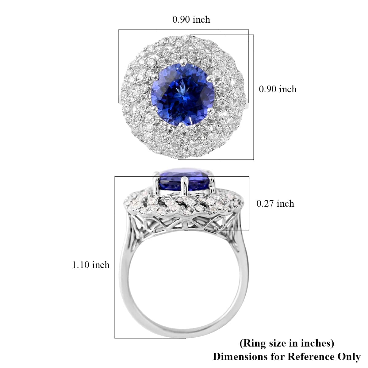 Certified RHAPSODY 950 Platinum AAAA Tanzanite and E-F VS Diamond Ring (Size 10.0) 8.70 Grams 4.85 ctw image number 5