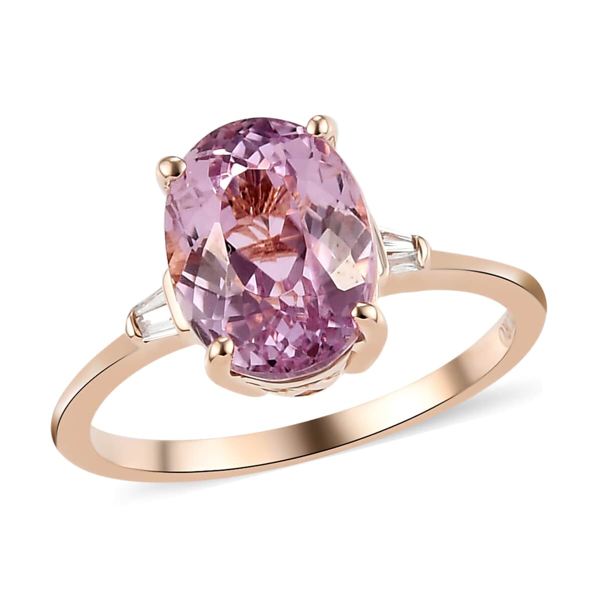 LUXORO 10K Rose Gold Premium Kunzite and Diamond Accent Ring (Size 10.0) 2 Grams 3.60 ctw image number 0