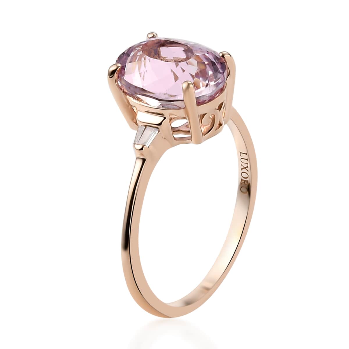 LUXORO 10K Rose Gold Premium Kunzite and Diamond Accent Ring (Size 10.0) 2 Grams 3.60 ctw image number 3