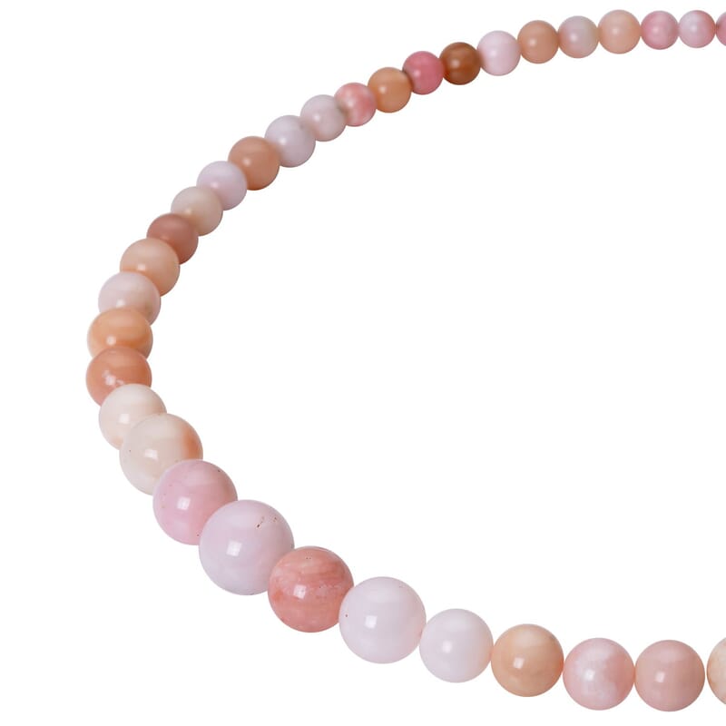 Peruvian Pink Opal Beaded Necklace 20 Inches with Magnetic Clasp in Sterling Silver 214.50 ctw