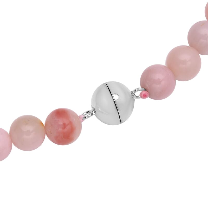 Peruvian Pink Opal Beaded Necklace 20 Inches with Magnetic Clasp in Sterling Silver 214.50 ctw