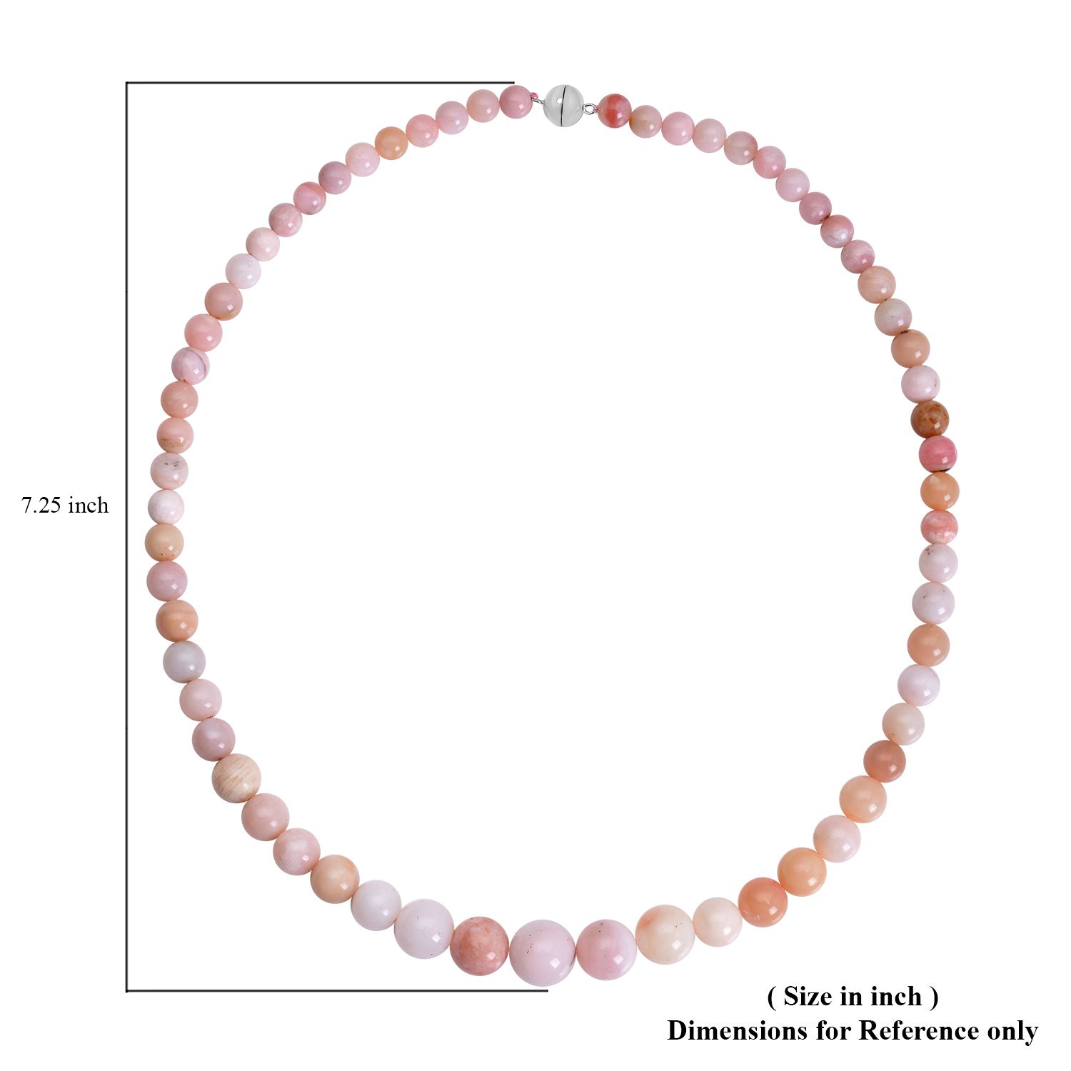 Peruvian Pink Opal Beaded Necklace 20 Inches with Magnetic Clasp in Sterling Silver 214.50 ctw