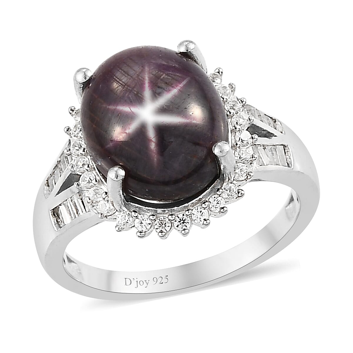 Indian Star Ruby and Natural White Zircon Halo Ring in Platinum Over Sterling Silver (Size 8.0) 8.85 ctw