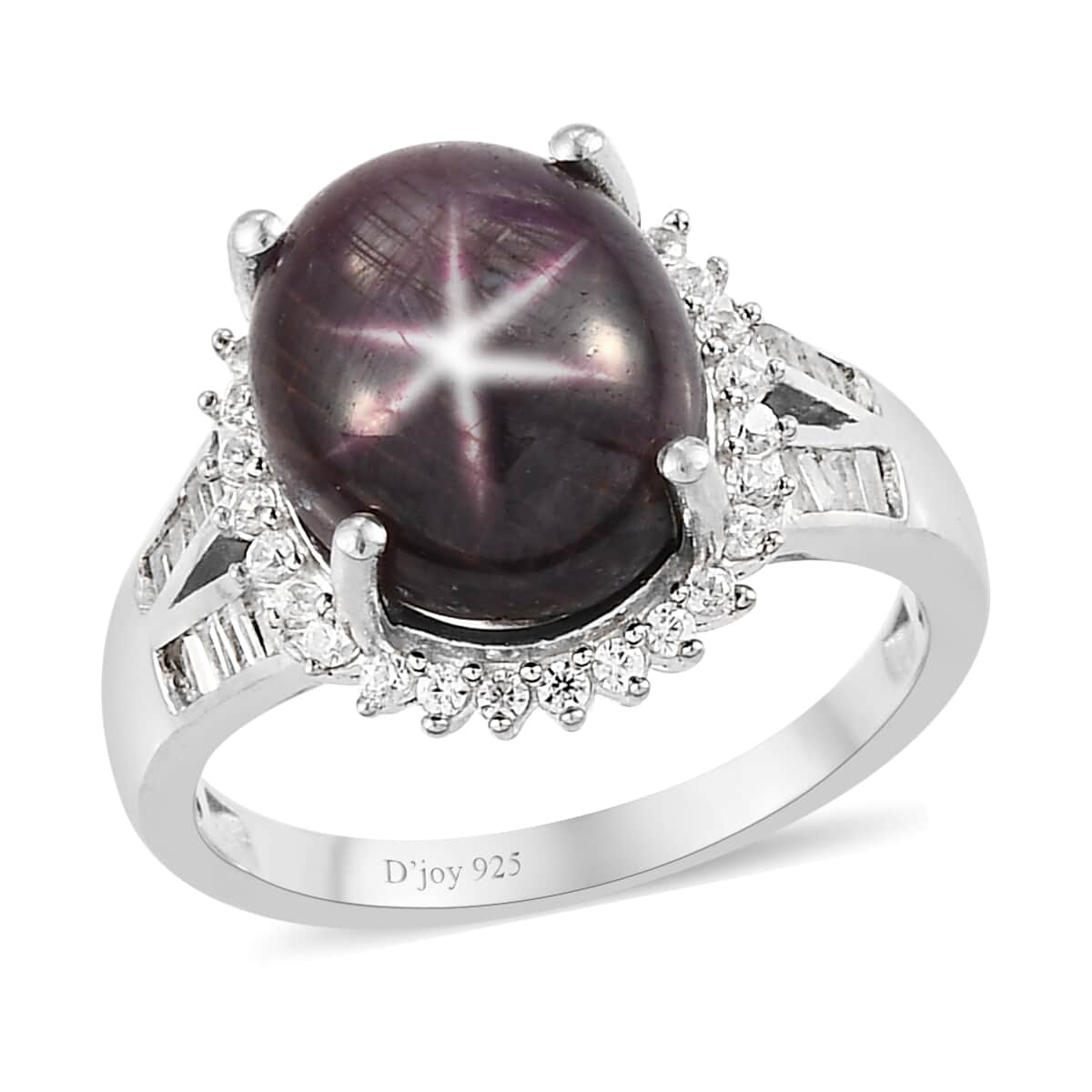 Indian Star Ruby and Natural White Zircon Halo Ring in Platinum Over Sterling Silver (Size 8.0) 8.85 ctw image number 0