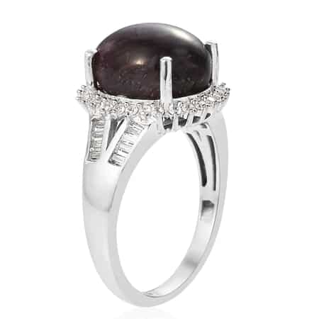 Indian Star Ruby and Natural White Zircon Halo Ring in Platinum Over Sterling Silver (Size 8.0) 8.85 ctw image number 3