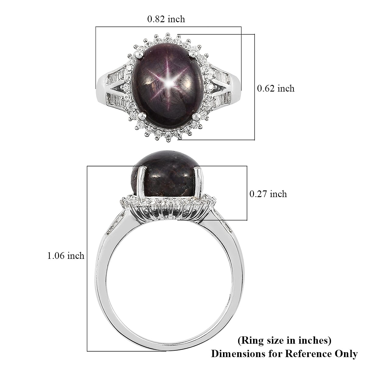 Indian Star Ruby and Natural White Zircon Halo Ring in Platinum Over Sterling Silver (Size 8.0) 8.85 ctw