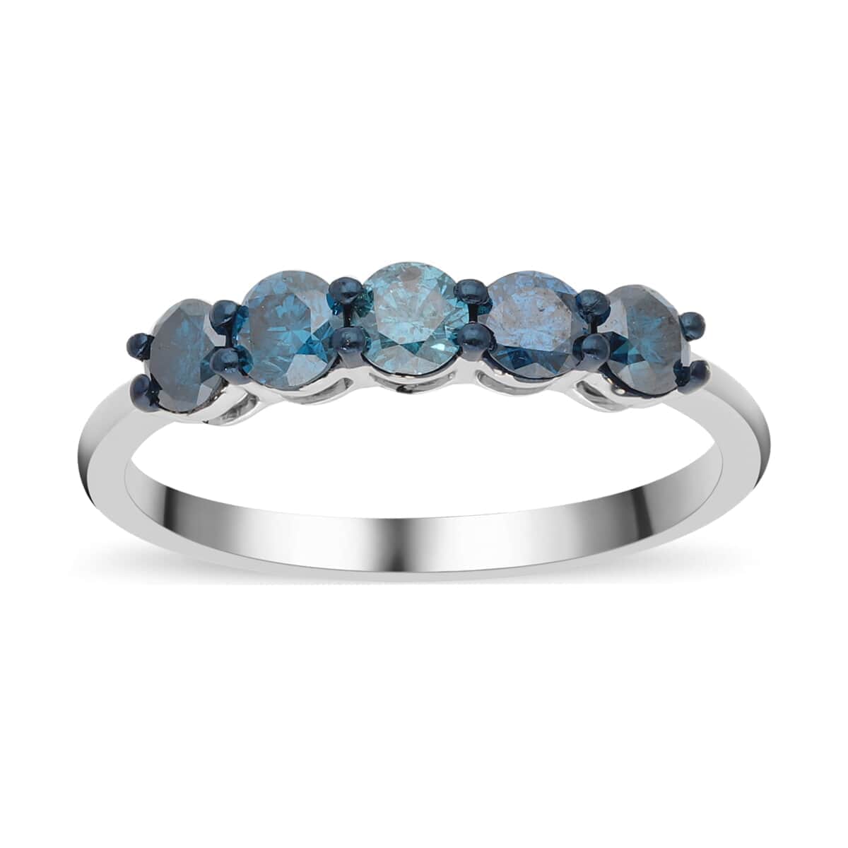 5 Blue Diamond Band Ring in Rhodium and Platinum Over Sterling Silver (Size 10.0) 1.00 ctw image number 0