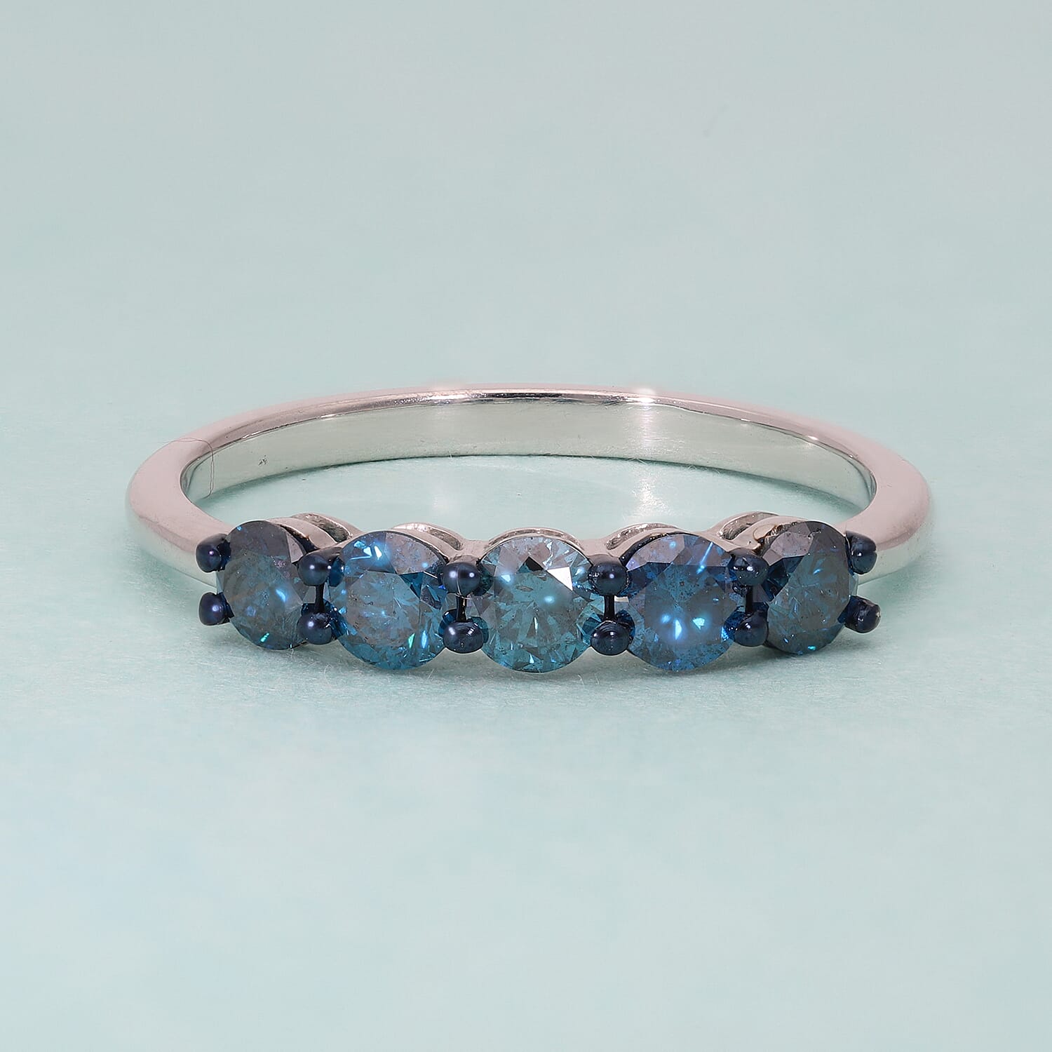 Blue Diamond Band Ring in Rhodium and Platinum Over Sterling Silver (Size 10.0) 1.00 ctw