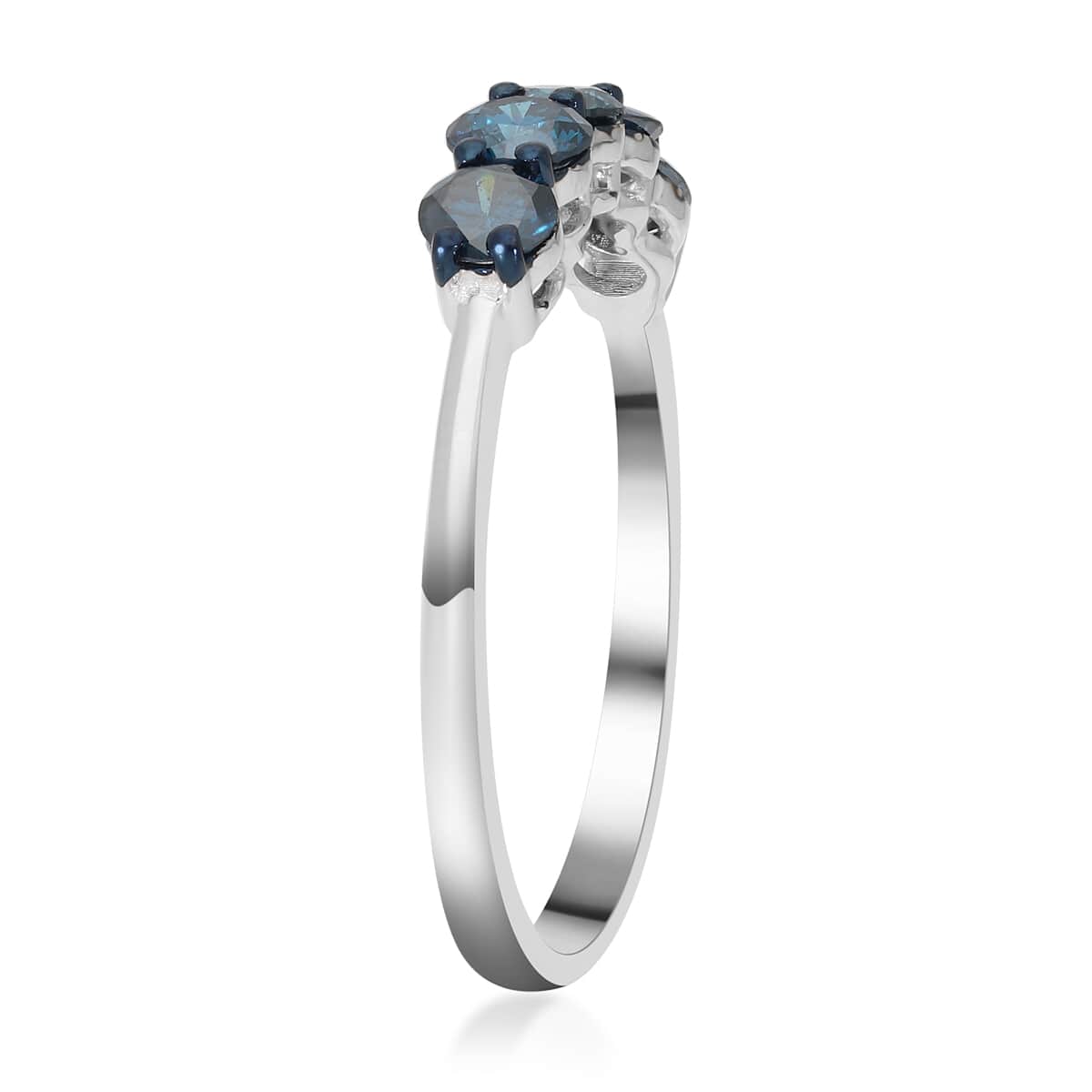 5 Blue Diamond Band Ring in Rhodium and Platinum Over Sterling Silver (Size 10.0) 1.00 ctw image number 3