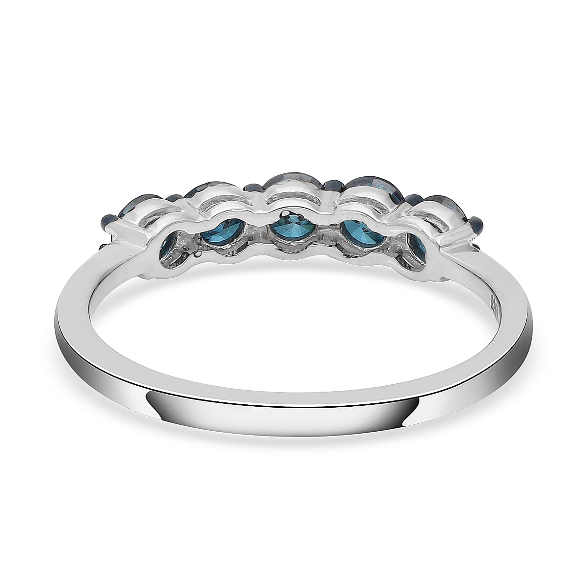 Blue Diamond Band Ring in Rhodium and Platinum Over Sterling Silver (Size 10.0) 1.00 ctw