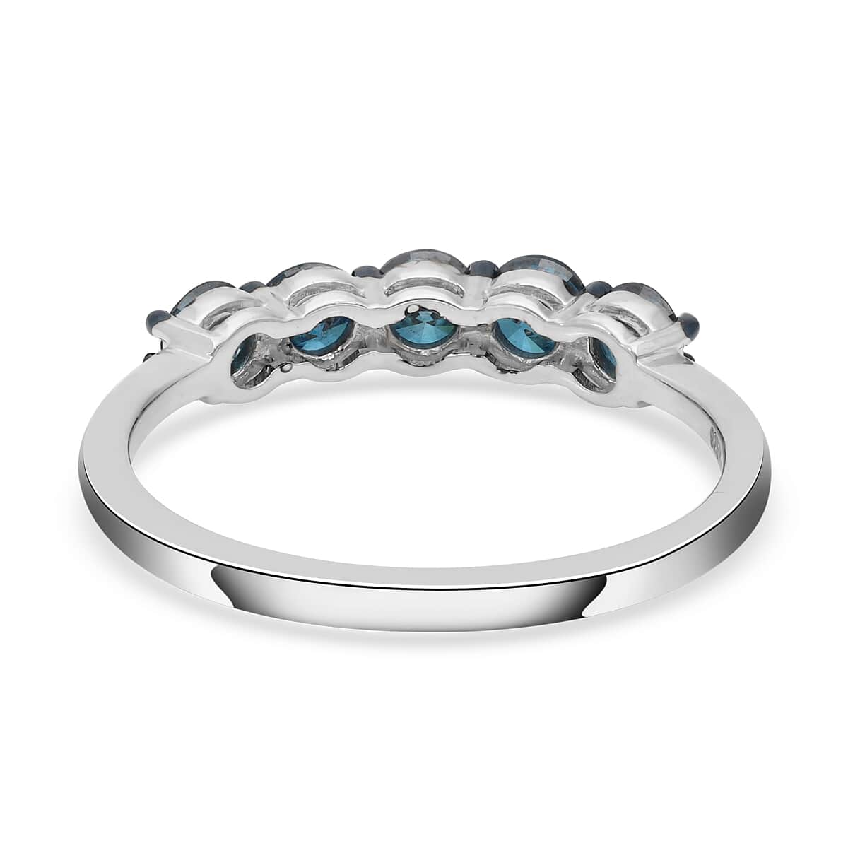 5 Blue Diamond Band Ring in Rhodium and Platinum Over Sterling Silver (Size 10.0) 1.00 ctw image number 4