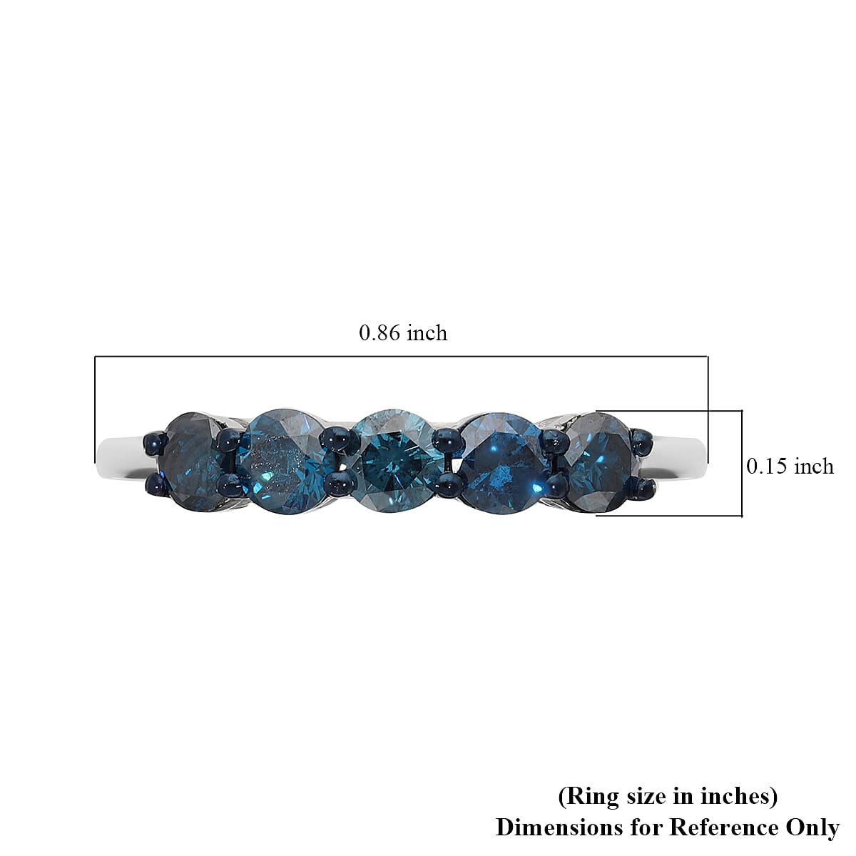 Blue Diamond Band Ring in Rhodium and Platinum Over Sterling Silver (Size 10.0) 1.00 ctw