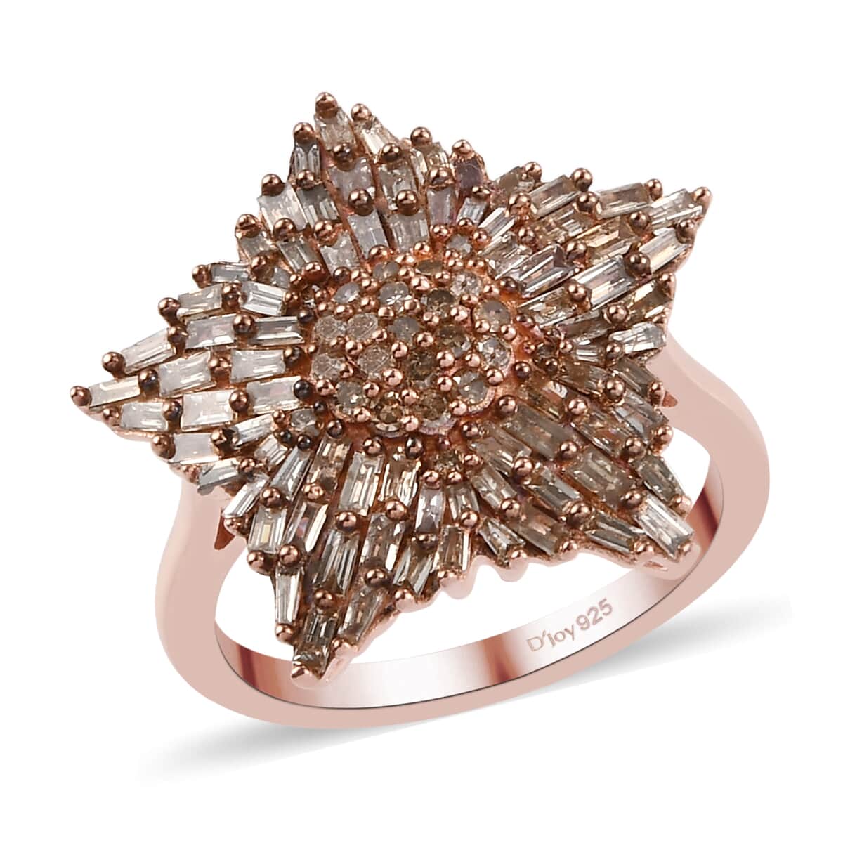 Natural Champagne Diamond Star Ring in Rhodium and Vermeil Rose Gold Over Sterling Silver 1.10 ctw image number 0