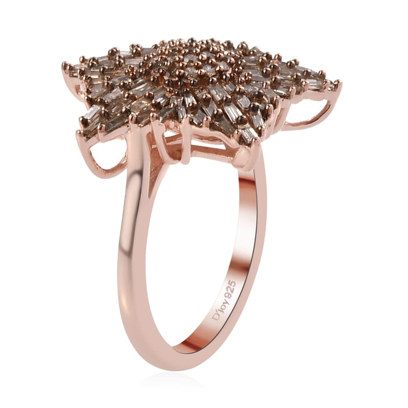 Natural Champagne Diamond Star Ring in Rhodium and Vermeil Rose Gold Over Sterling Silver (Size 10.0) 1.10 ctw