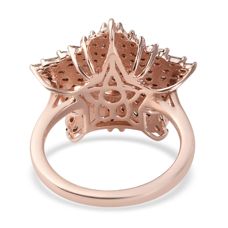 Natural Champagne Diamond Star Ring in Rhodium and Vermeil Rose Gold Over Sterling Silver (Size 10.0) 1.10 ctw