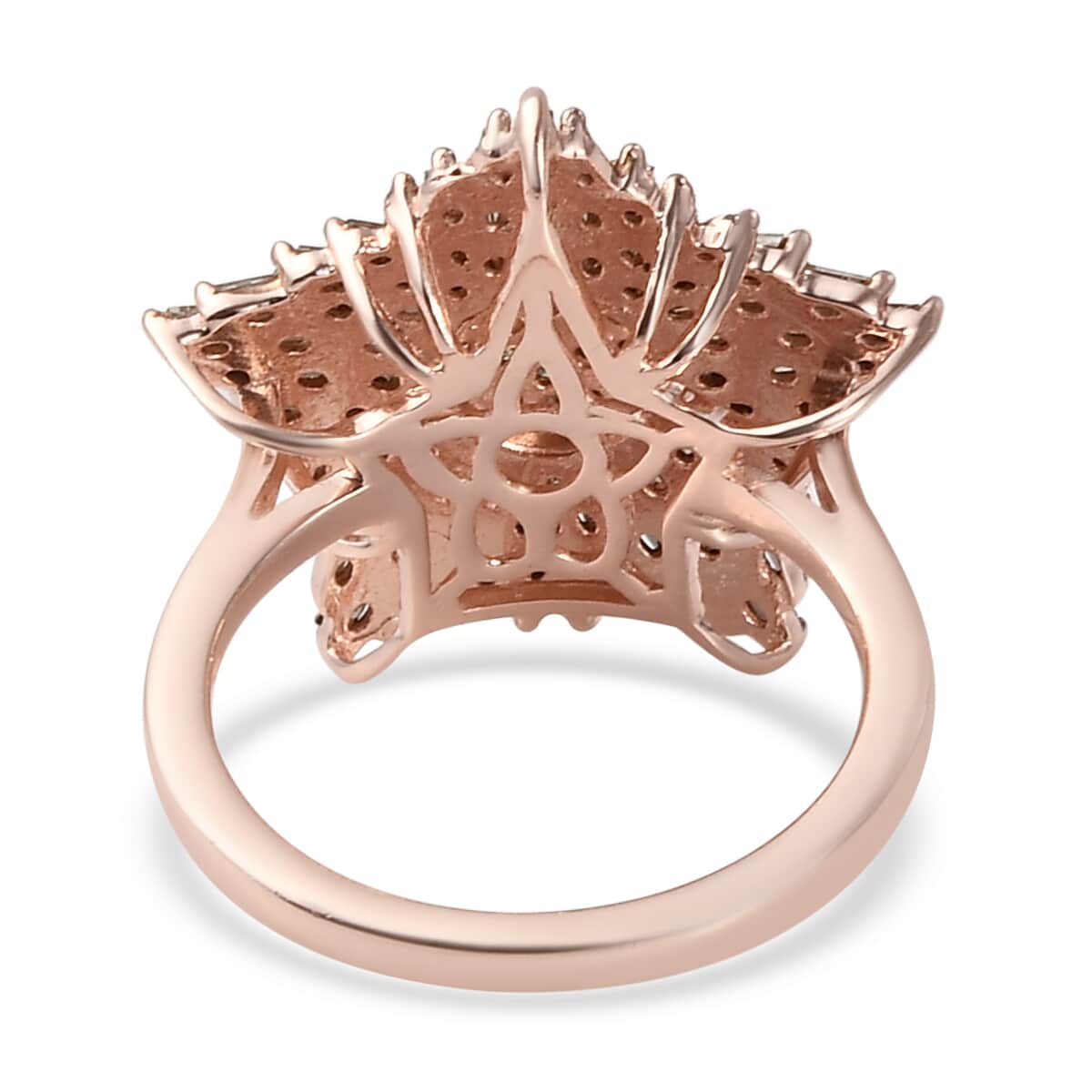 Natural Champagne Diamond Star Ring in Rhodium and Vermeil Rose Gold Over Sterling Silver 1.10 ctw image number 4