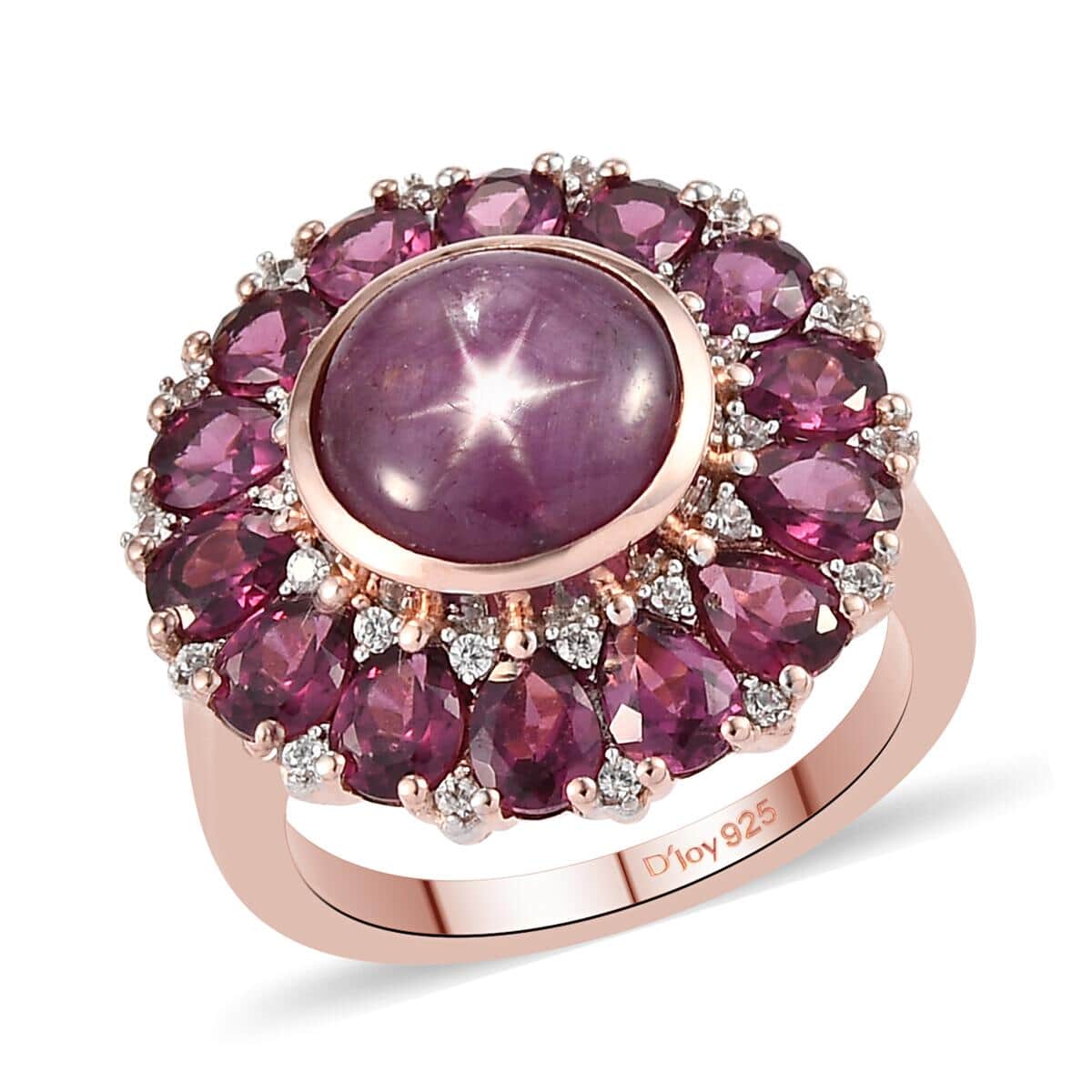 Indian Star Ruby, Orissa Rhodolite Garnet and Natural White Zircon Floral Ring in Vermeil Rose Gold Over Sterling Silver (Size 5.0) 8.60 ctw image number 0