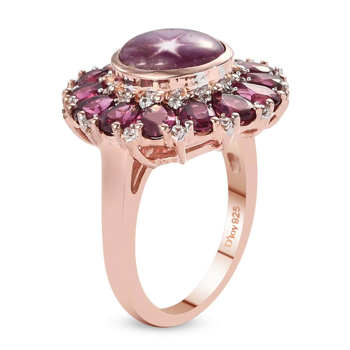 Indian Star Ruby, Orissa Rhodolite Garnet and Natural White Zircon Floral Ring in Vermeil Rose Gold Over Sterling Silver (Size 5.0) 8.60 ctw image number 3