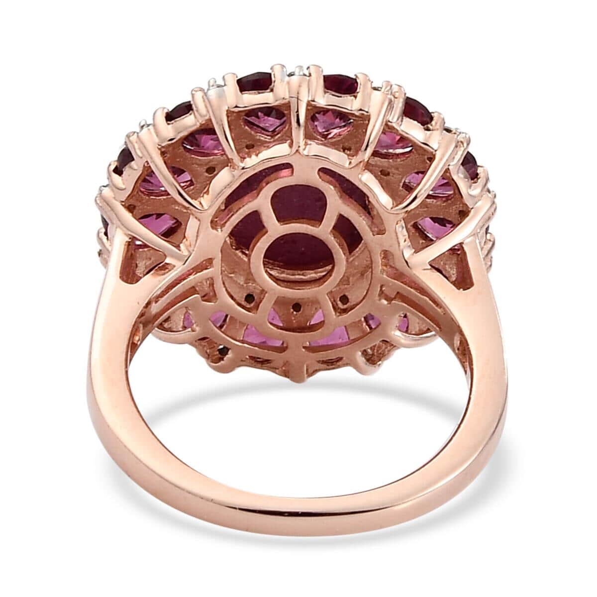 Indian Star Ruby, Orissa Rhodolite Garnet and Natural White Zircon Floral Ring in Vermeil Rose Gold Over Sterling Silver (Size 5.0) 8.60 ctw image number 4