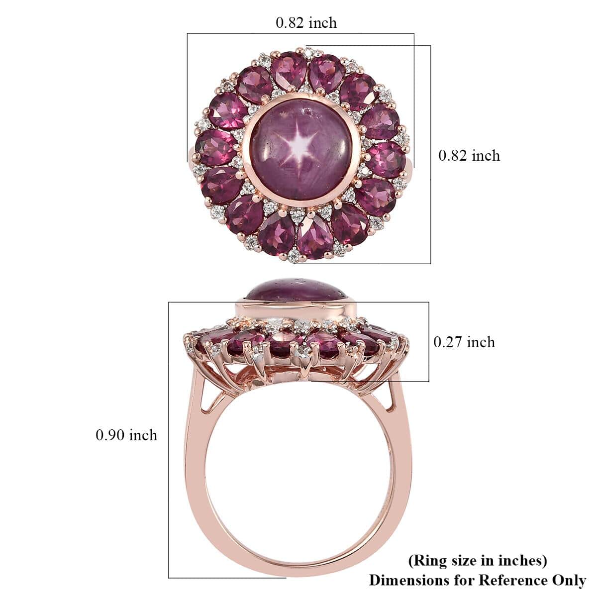 Indian Star Ruby, Orissa Rhodolite Garnet and Natural White Zircon Floral Ring in Vermeil Rose Gold Over Sterling Silver (Size 5.0) 8.60 ctw image number 5