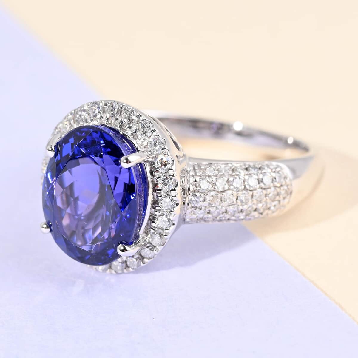 Certified Rhapsody 950 Platinum AAAA Tanzanite and E-F VS Diamond Ring (Size 10.0) 8 Grams 5.20 ctw image number 1