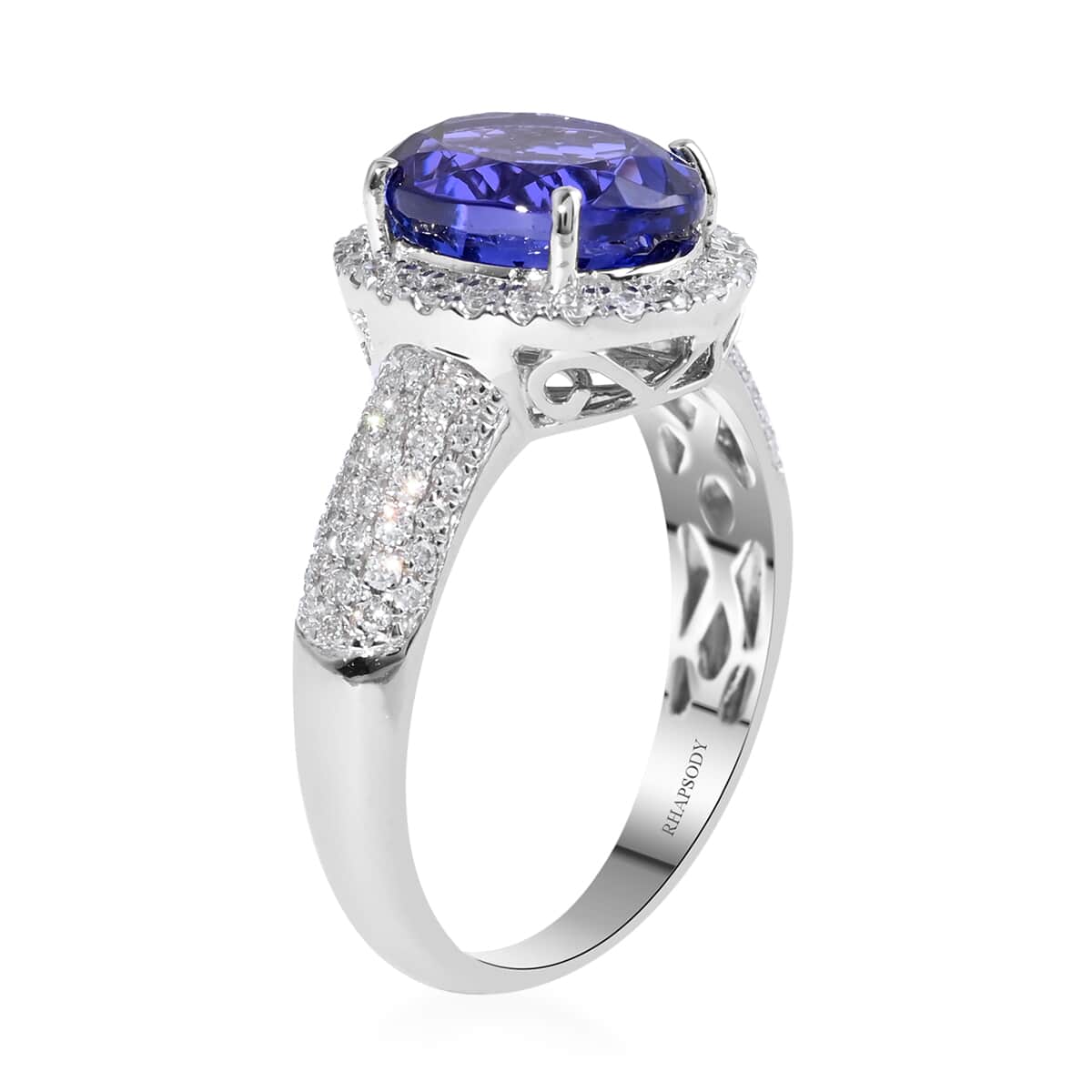 Certified Rhapsody 950 Platinum AAAA Tanzanite and E-F VS Diamond Ring (Size 10.0) 8 Grams 5.20 ctw image number 3