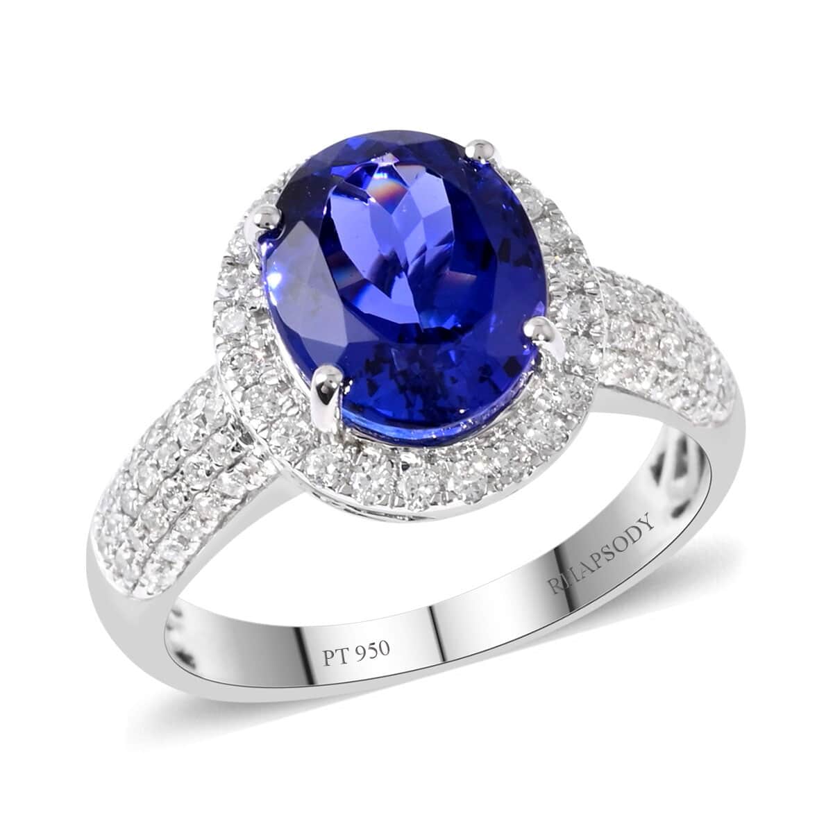 Certified Rhapsody 950 Platinum AAAA Tanzanite and E-F VS Diamond Ring (Size 7.0) 8 Grams 5.20 ctw image number 0