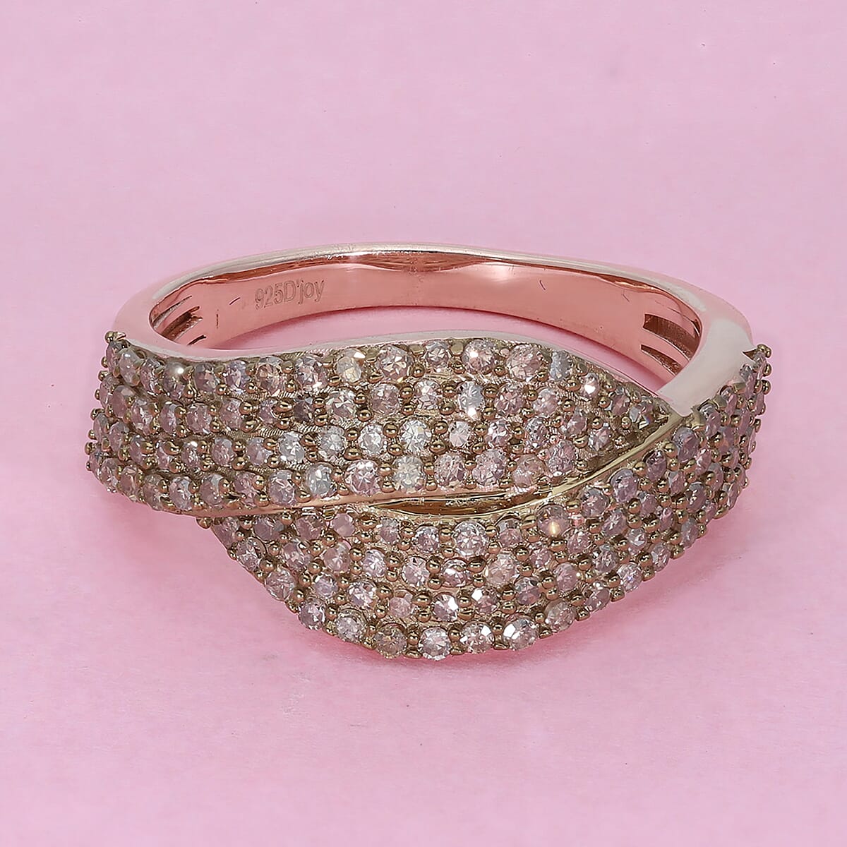 Natural Champagne Diamond Ring in Rhodium & Vermeil Rose Gold Over Sterling Silver (Size 7.0) 1.00  image number 1