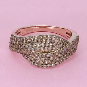 Natural Champagne Diamond Ring in Rhodium & Vermeil Rose Gold Over Sterling Silver (Size 7.0) 1.00 