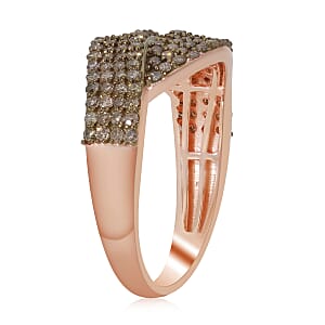 Natural Champagne Diamond Ring in Rhodium & Vermeil Rose Gold Over Sterling Silver (Size 7.0) 1.00 