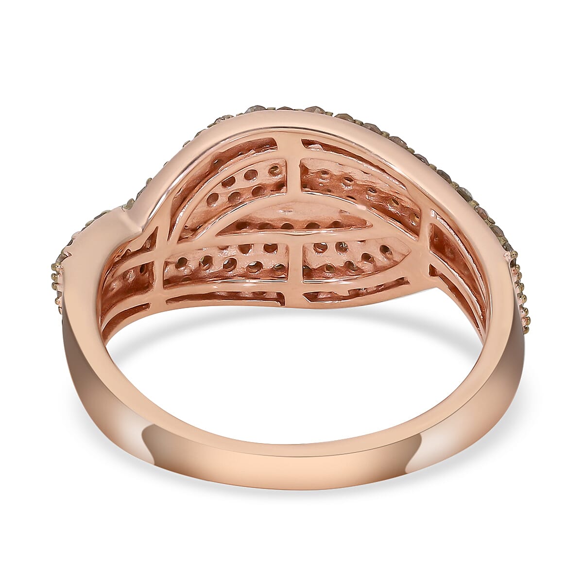 Natural Champagne Diamond Ring in Rhodium & Vermeil Rose Gold Over Sterling Silver (Size 7.0) 1.00  image number 4