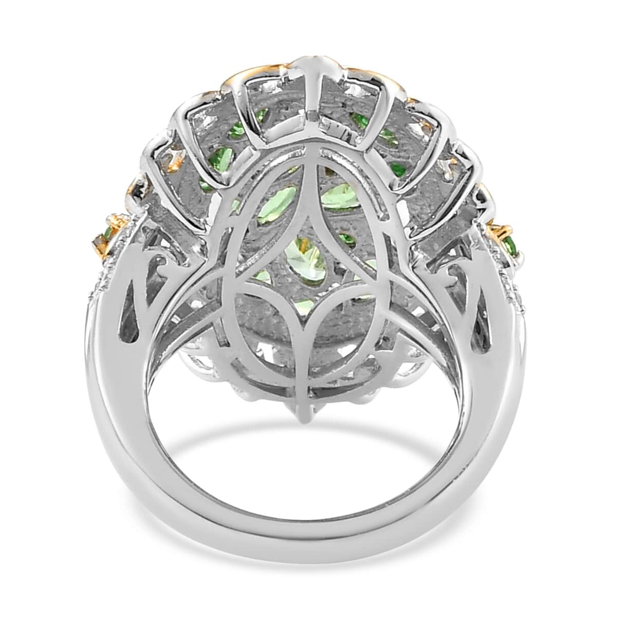 Natural Tsavorite Garnet and Natural White Zircon Cocktail Ring in Vermeil YG  and Platinum Over Sterling Silver (Size 5.0) 7.35 Grams 3.65 ctw image number 4