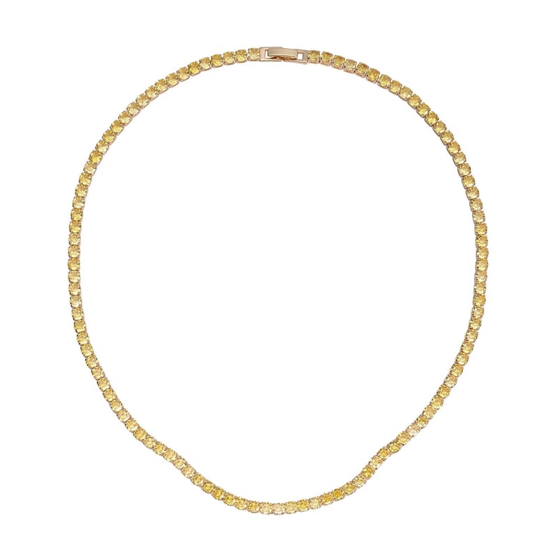 Simulated Yellow Diamond Tennis Necklace 18 Inches in Goldtone 53.00 ctw