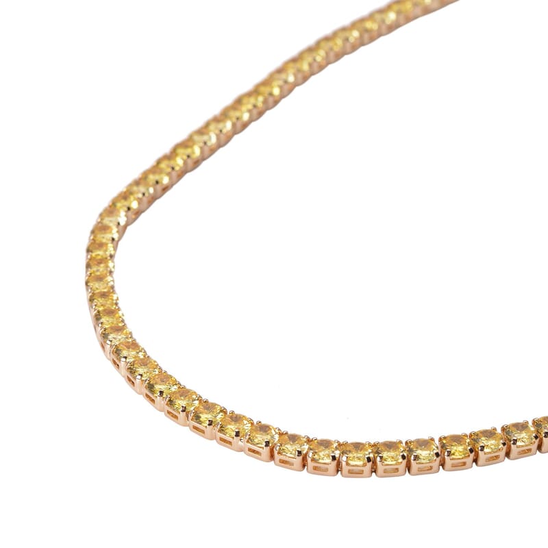 Simulated Yellow Diamond Tennis Necklace 18 Inches in Goldtone 53.00 ctw