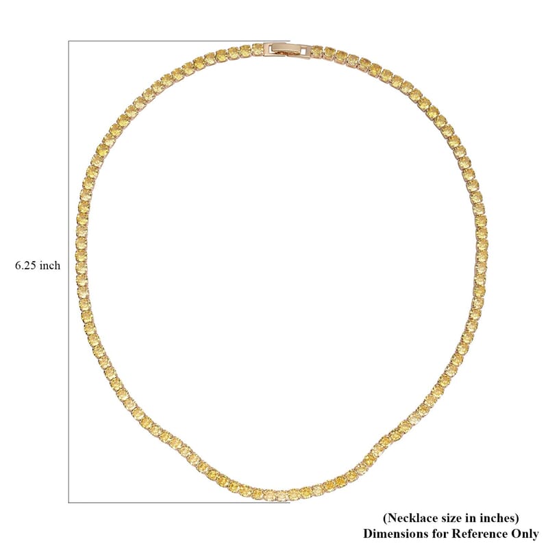 Simulated Yellow Diamond Tennis Necklace 18 Inches in Goldtone 53.00 ctw