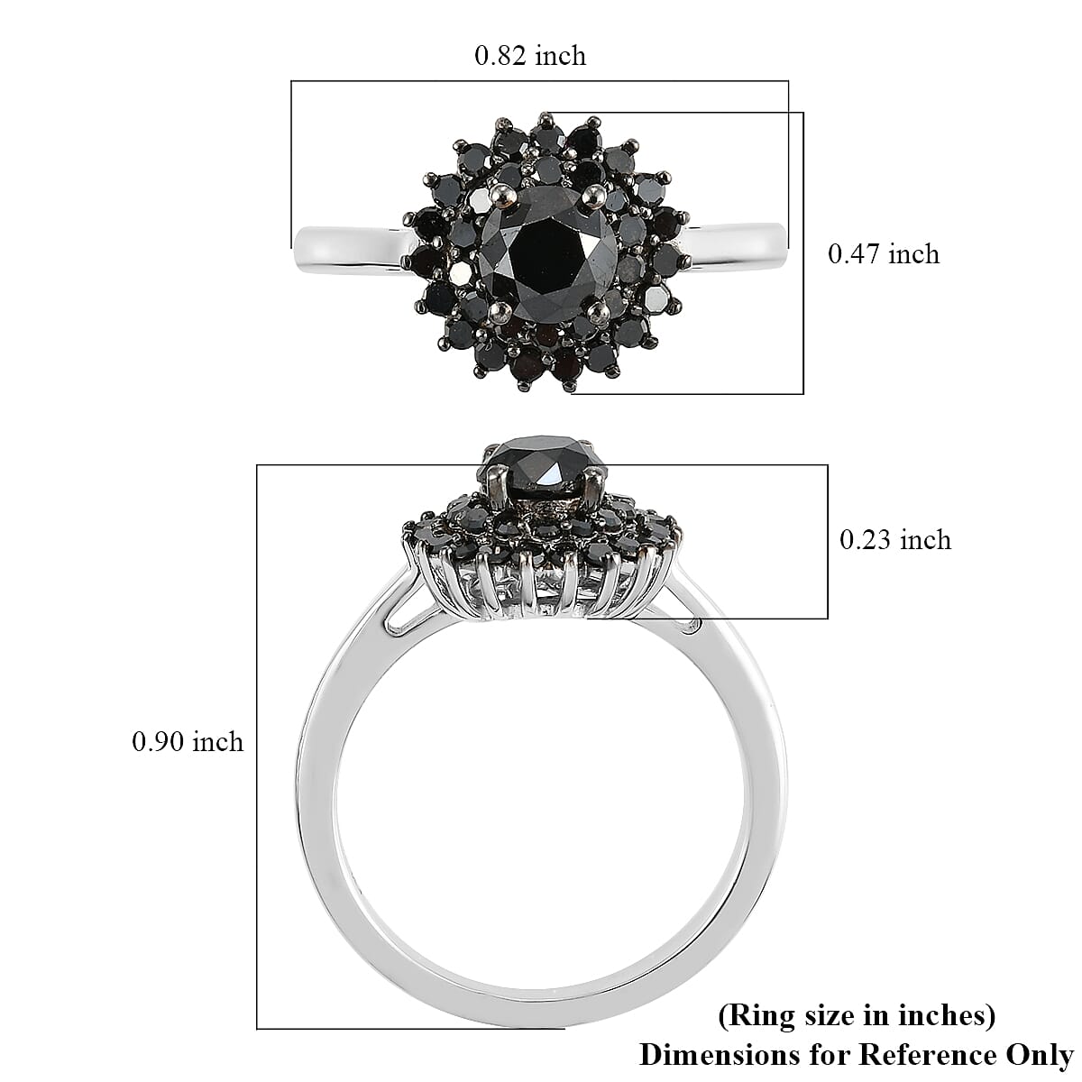 Black Diamond Halo Floral Ring in Platinum Over Sterling Silver (Size 6.0) 1.00 ctw