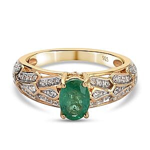 Kagem Kagem Zambian Emerald and White Zircon 1.02 ctw Fancy Ring in Vermeil Yellow Gold Over Sterling Silver (Size 6.5)