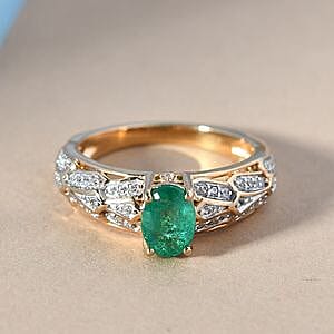Kagem Kagem Zambian Emerald and White Zircon 1.02 ctw Fancy Ring in Vermeil Yellow Gold Over Sterling Silver (Size 6.5)