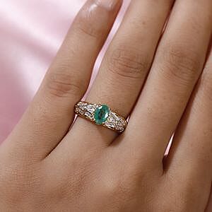 Kagem Kagem Zambian Emerald and White Zircon 1.02 ctw Fancy Ring in Vermeil Yellow Gold Over Sterling Silver (Size 6.5)